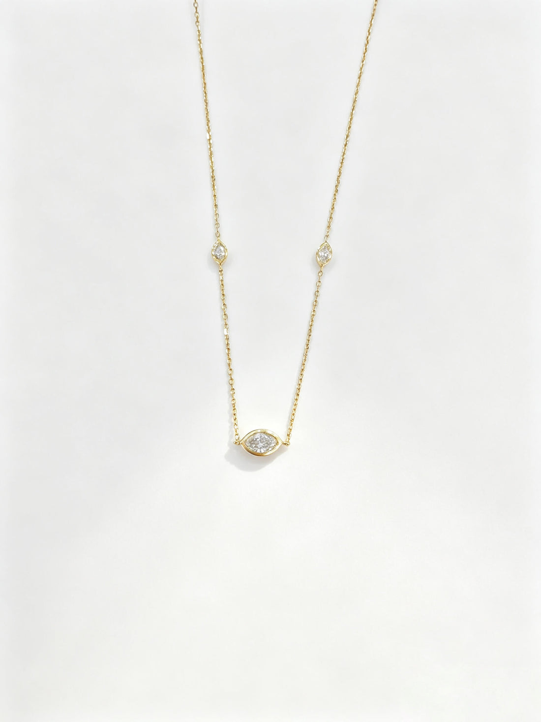 Bezel setting marquise cut lab grown diamond pendant necklace