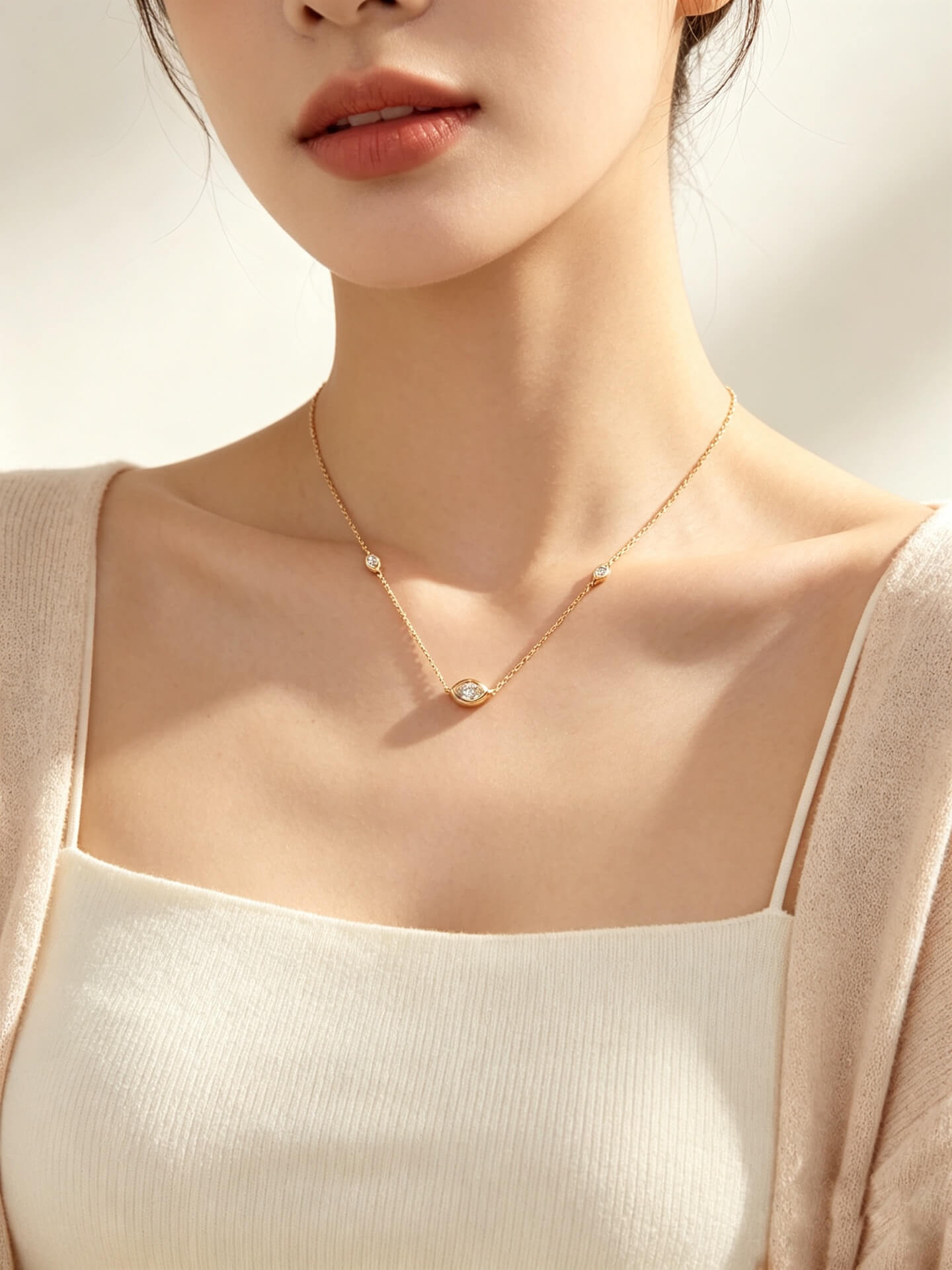 Bezel setting marquise cut lab grown diamond pendant necklace