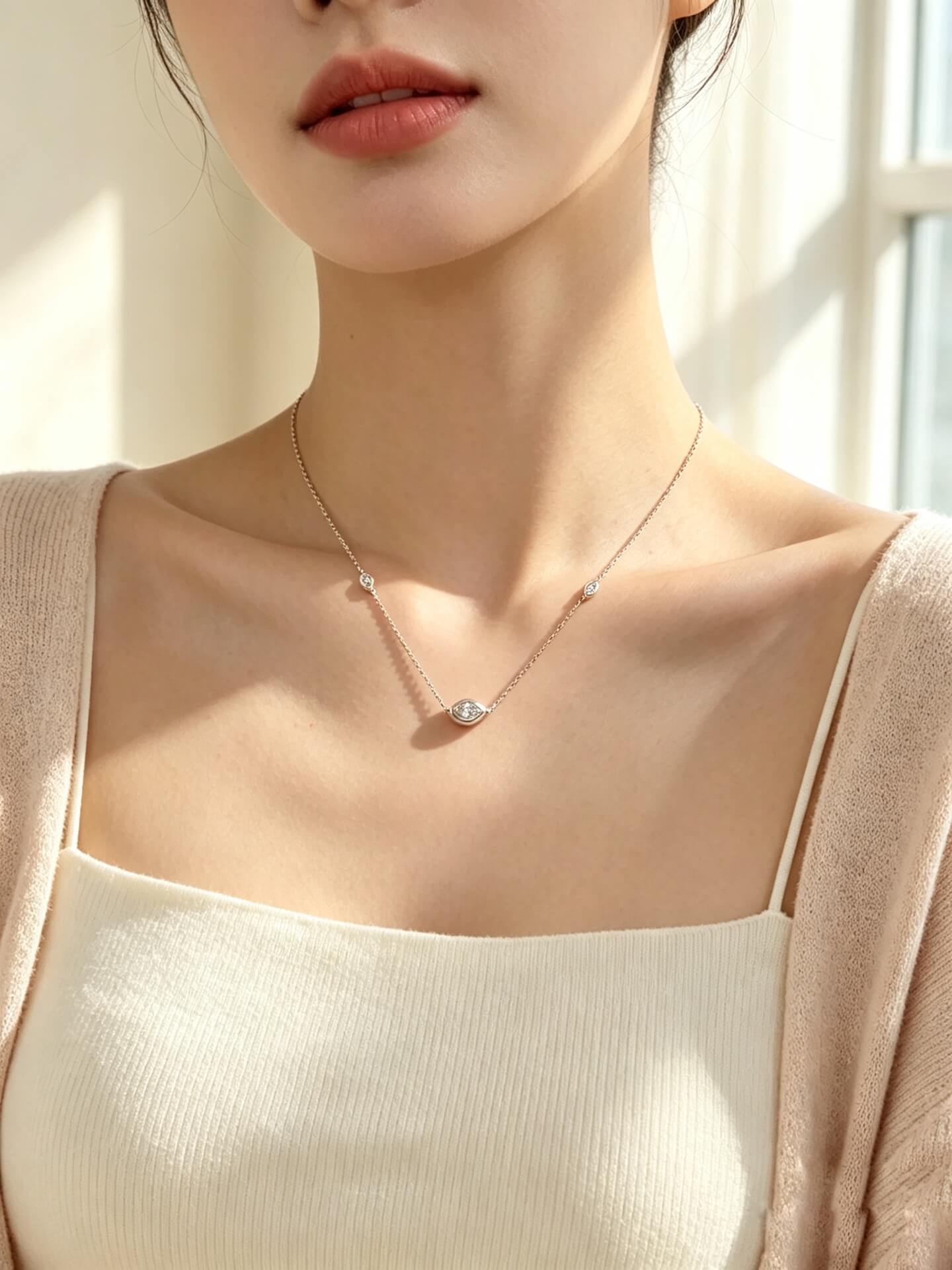 Bezel setting marquise cut lab grown diamond pendant necklace