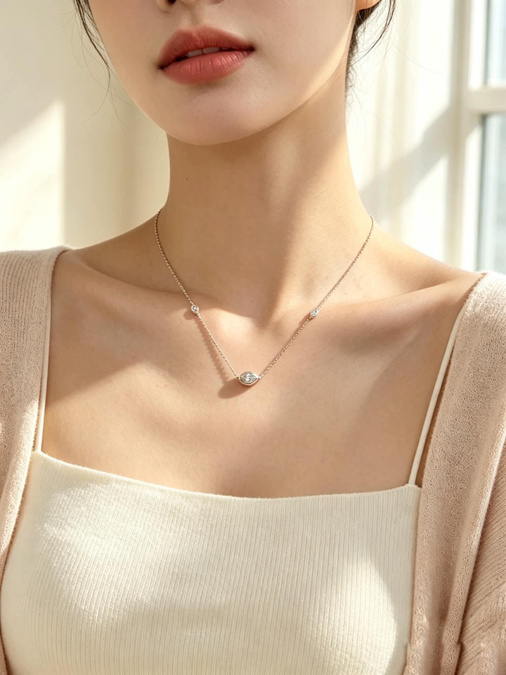 Bezel setting marquise cut lab grown diamond pendant necklace