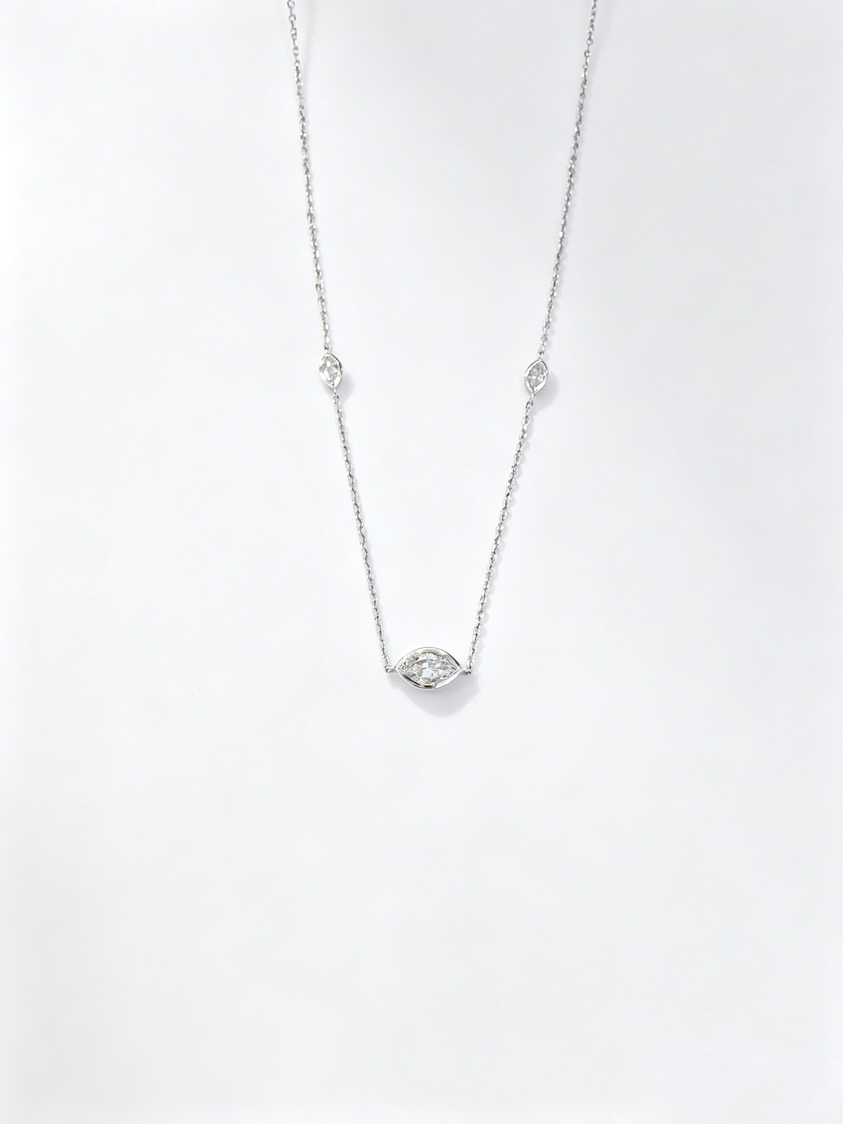 Bezel setting marquise cut lab grown diamond pendant necklace