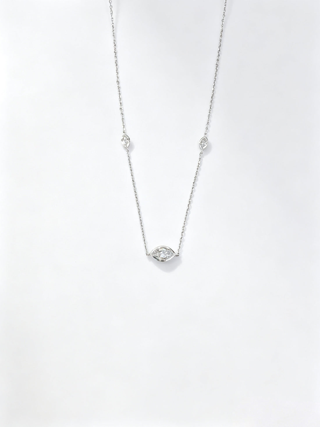 Bezel setting marquise cut lab grown diamond pendant necklace