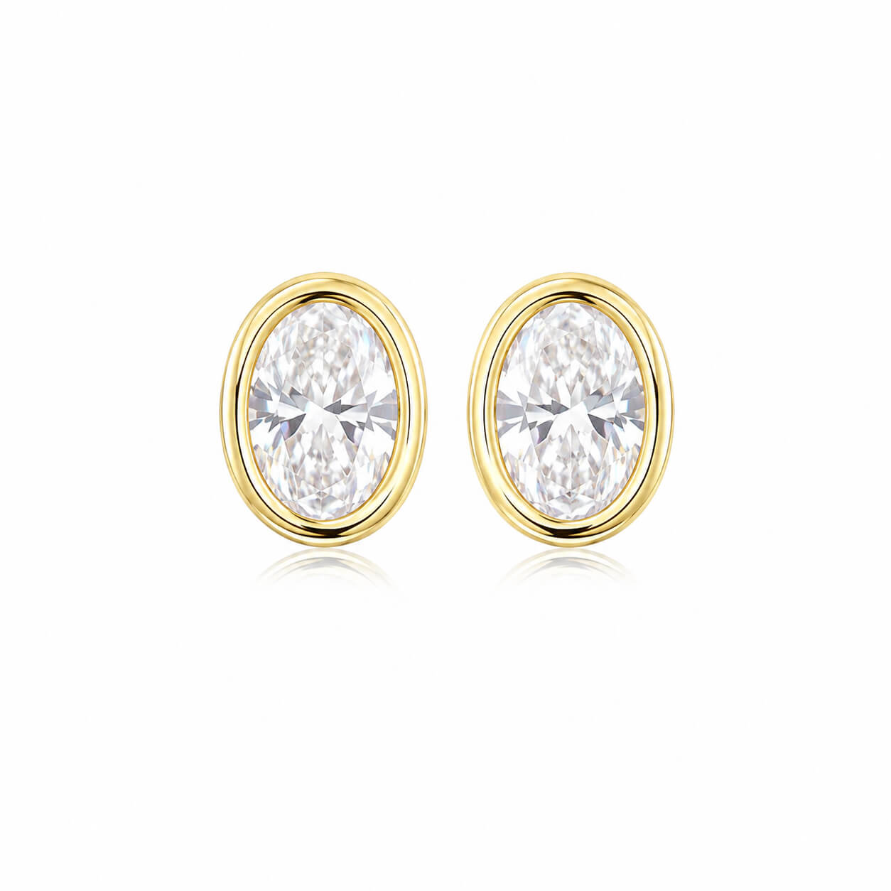 Bezel setting oval cut lab grown diamond bubble earrings stud