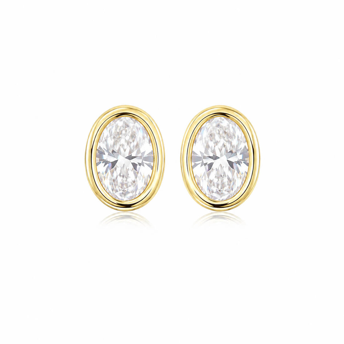 Bezel setting oval cut lab grown diamond bubble earrings stud