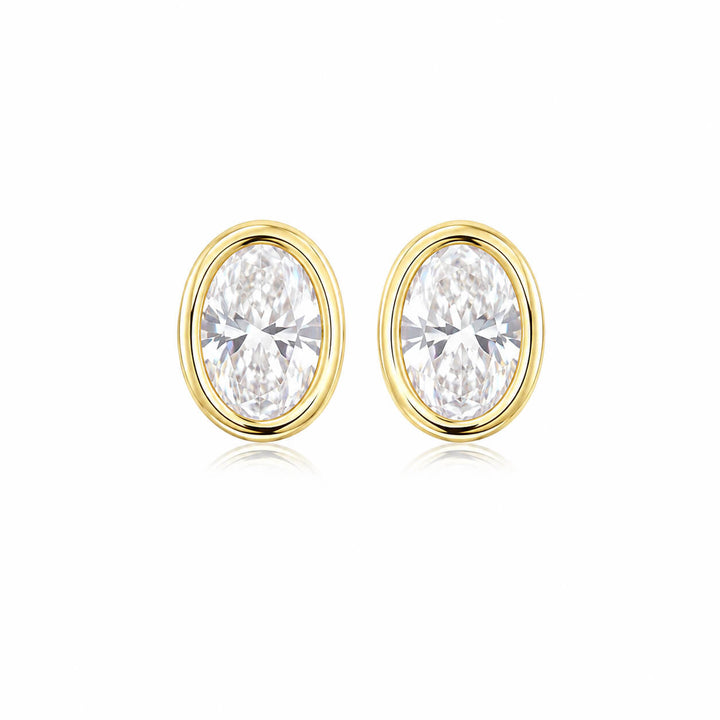 Bezel setting oval cut lab grown diamond bubble earrings stud