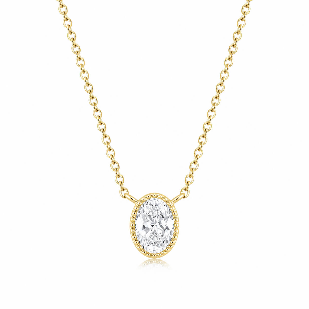 Bezel setting oval cut lab grown diamond necklace