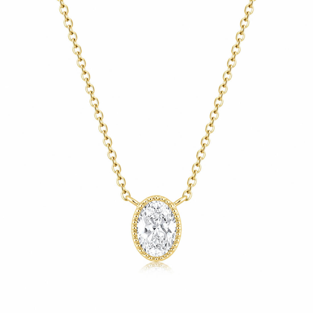 Bezel setting oval cut lab grown diamond necklace
