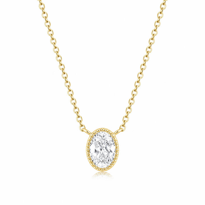Bezel setting oval cut lab grown diamond necklace