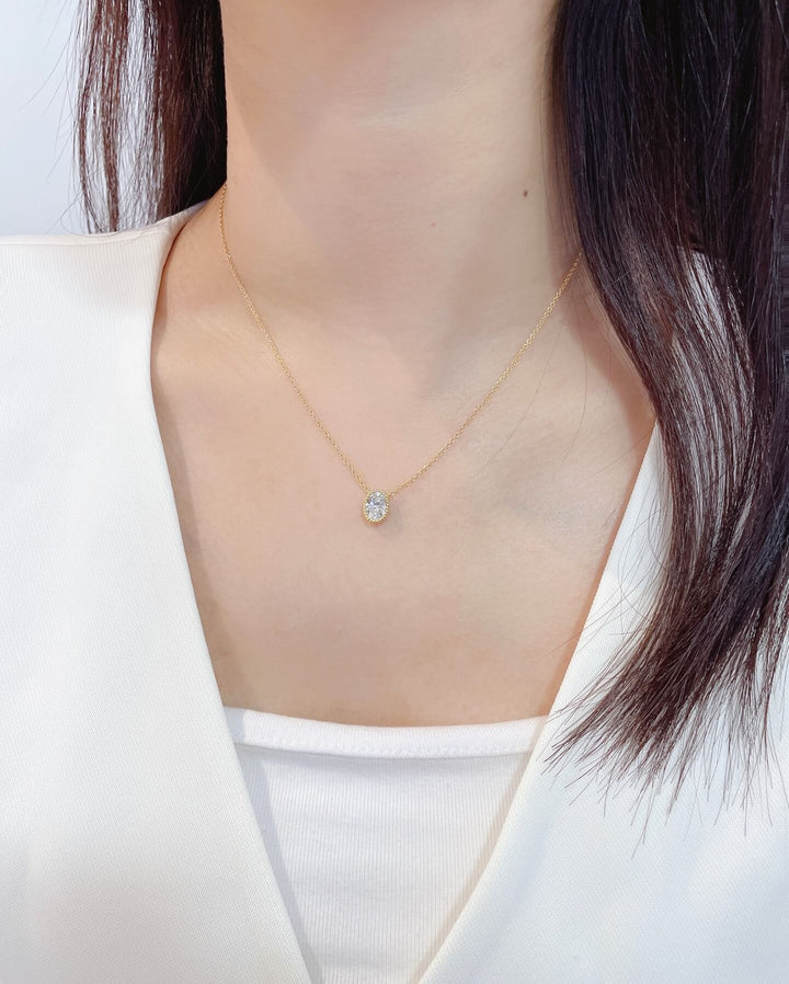 Bezel setting oval cut lab grown diamond necklace