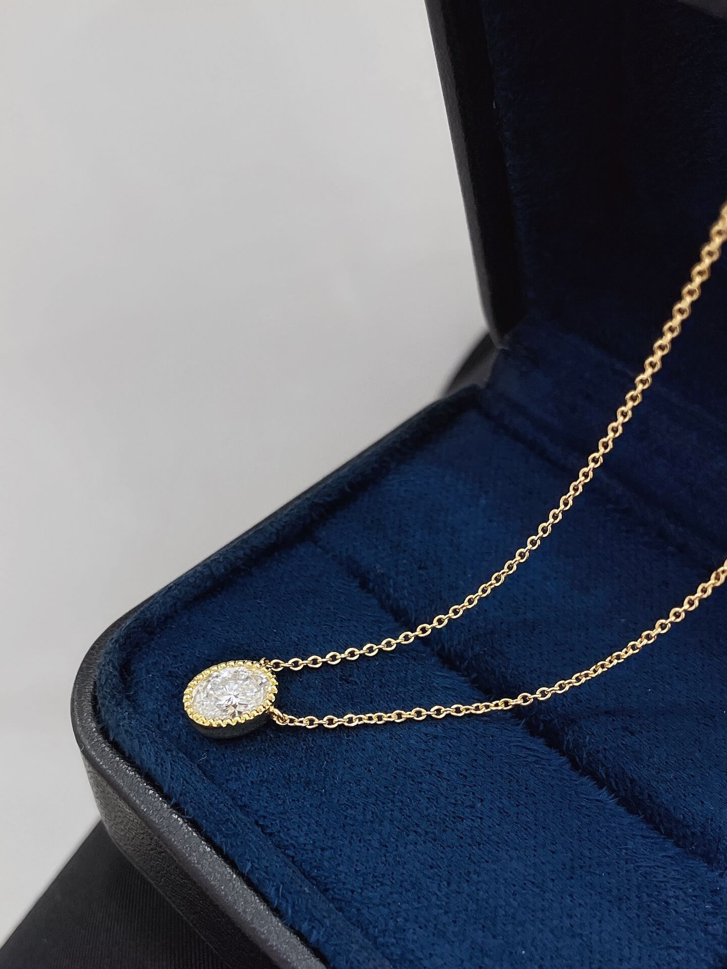 Bezel setting oval cut lab grown diamond necklace