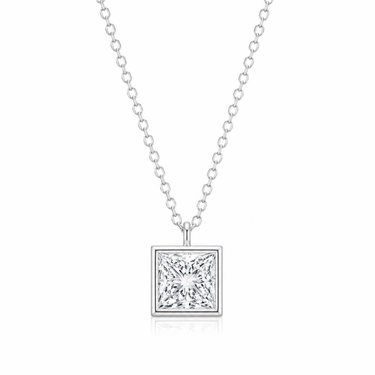 Bezel setting princess cut lab grown diamond pendant necklace