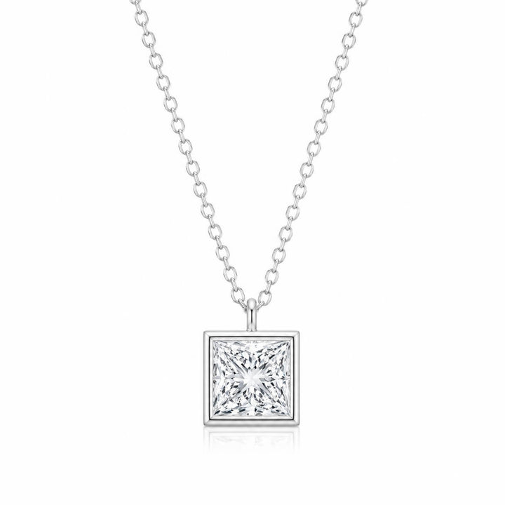 Bezel setting princess cut lab grown diamond pendant necklace