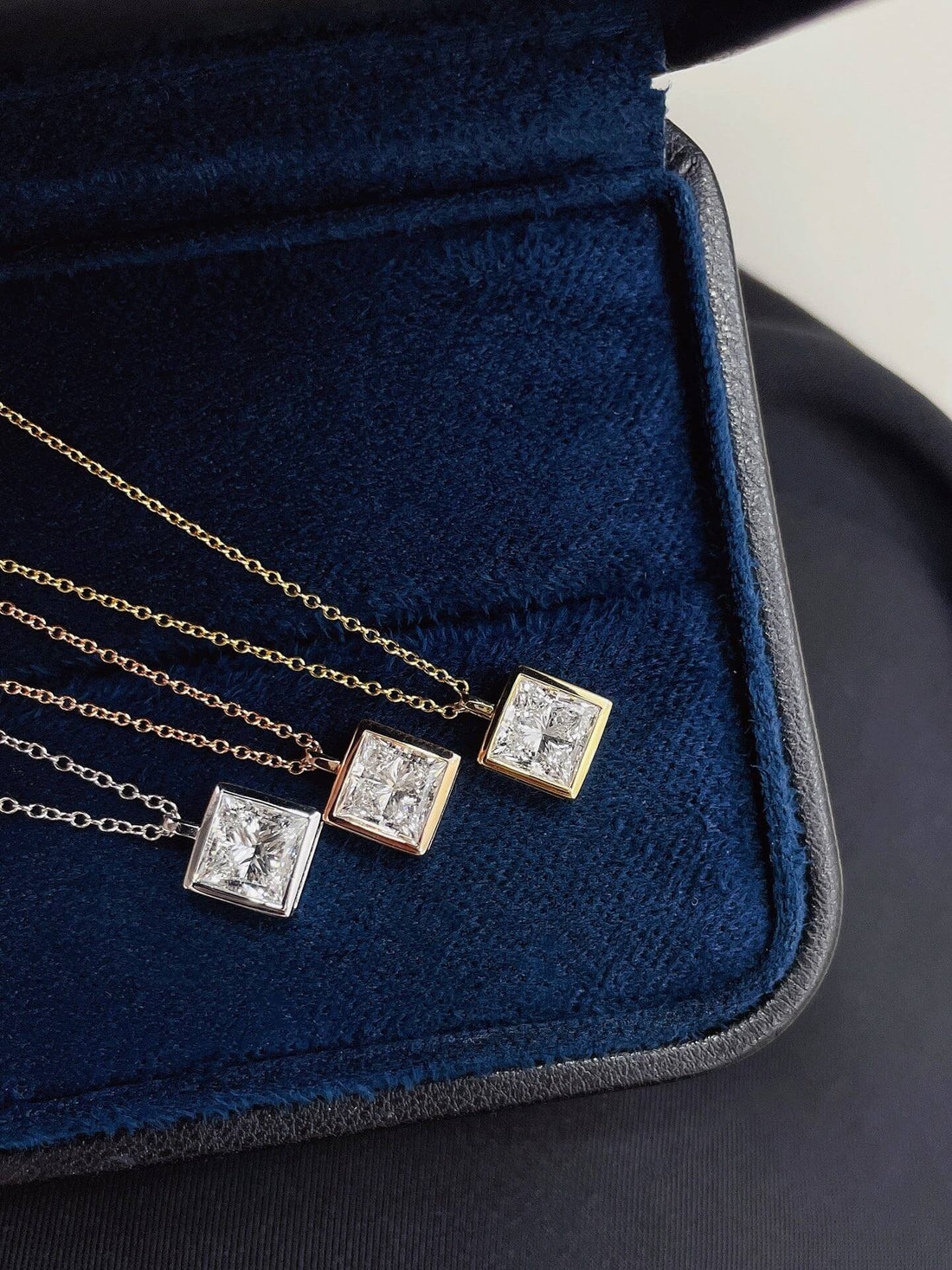 Bezel setting princess cut lab grown diamond pendant necklace