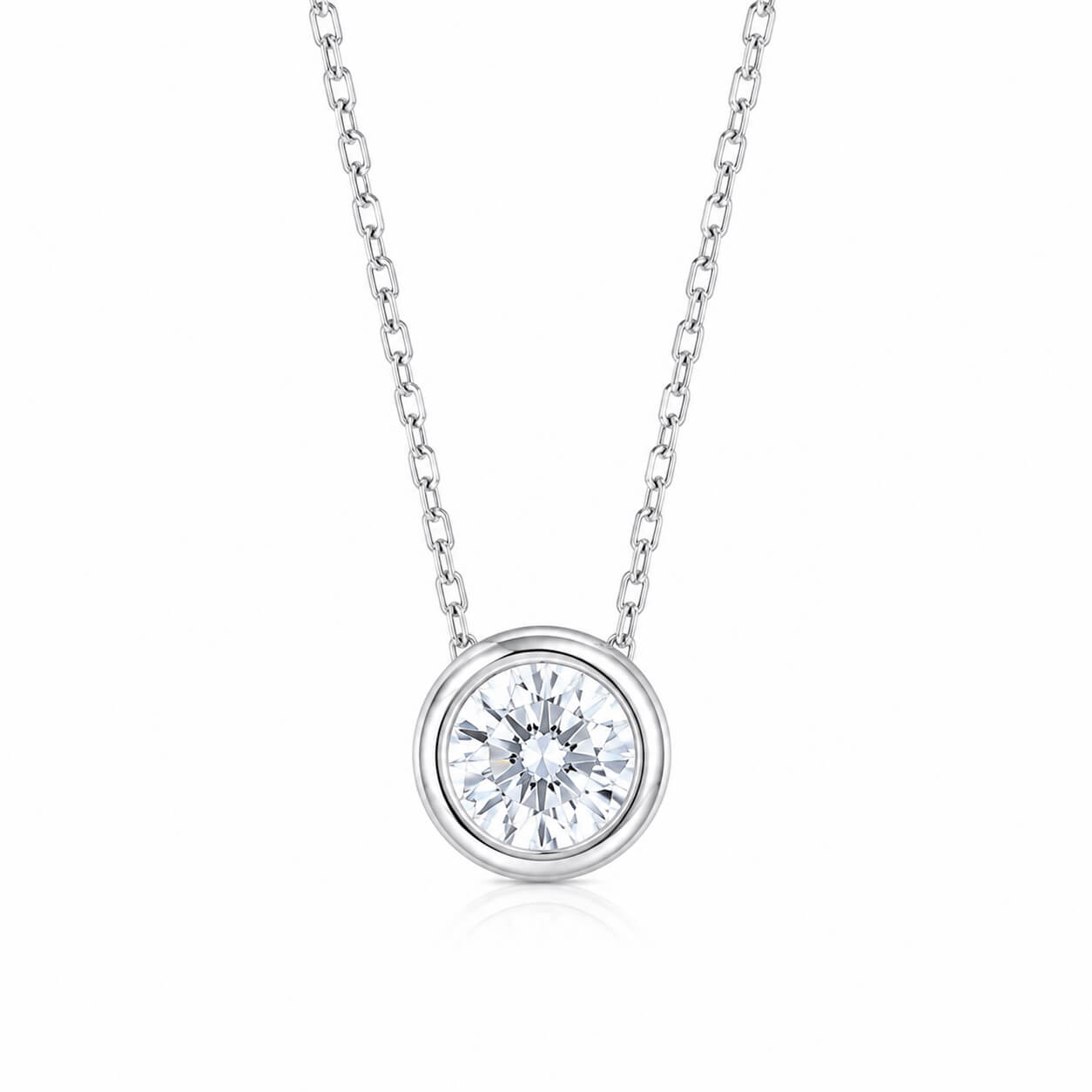 Bezel setting round cut lab grown diamond necklace