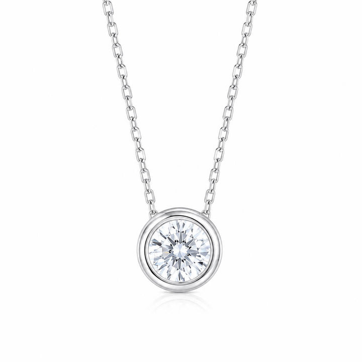 Bezel setting round cut lab grown diamond necklace