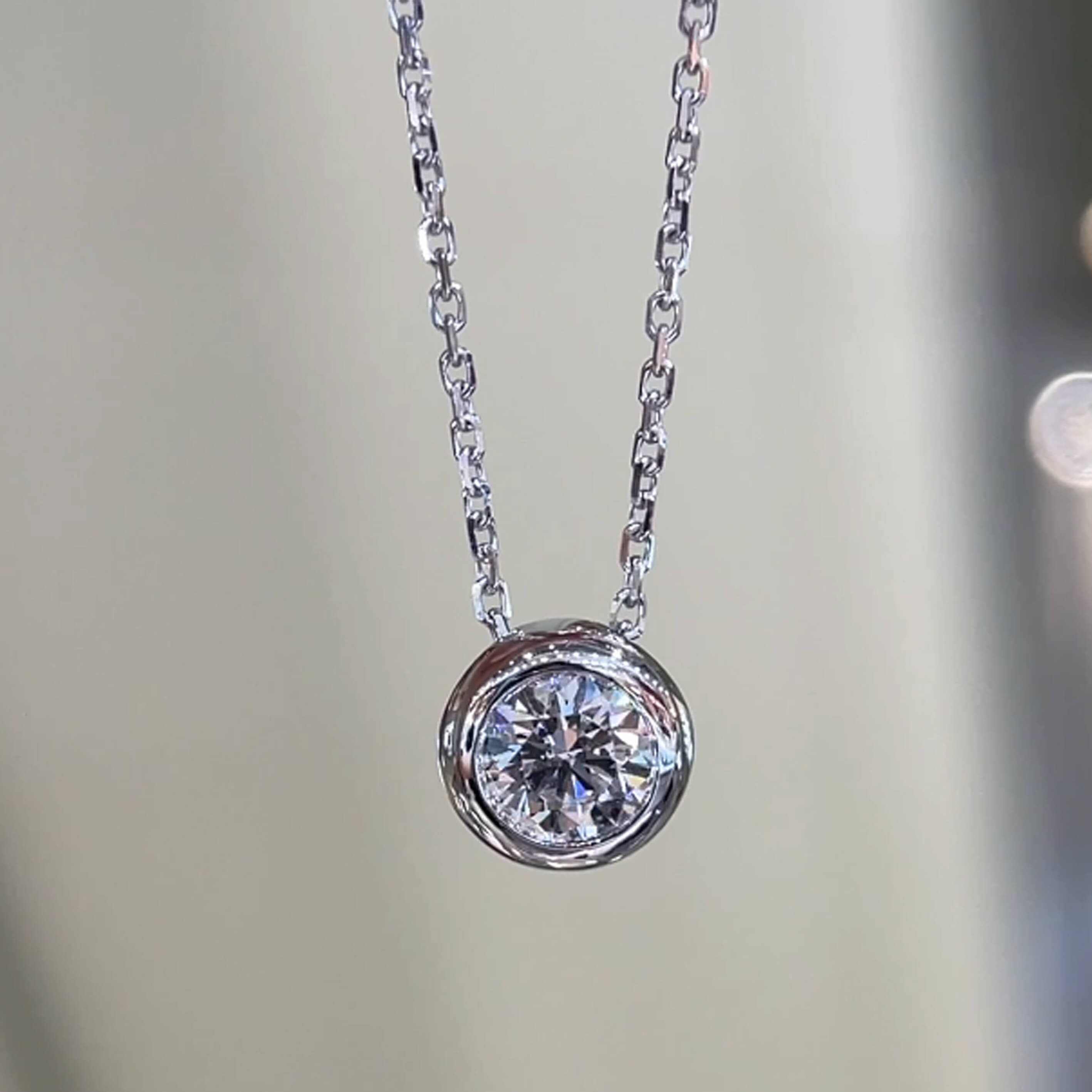 Bezel setting round cut lab grown diamond necklace