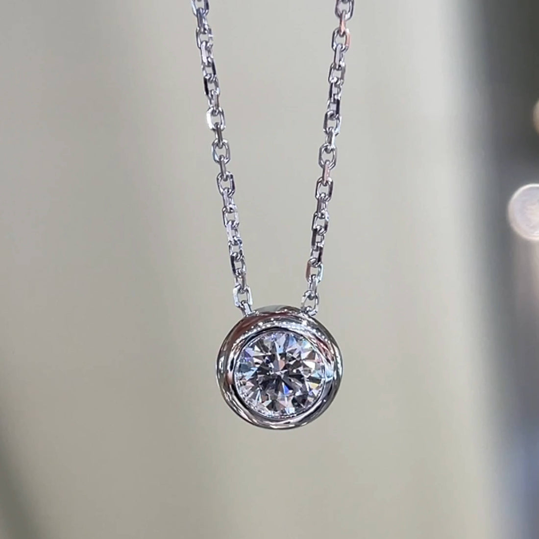 Bezel setting round cut lab grown diamond necklace