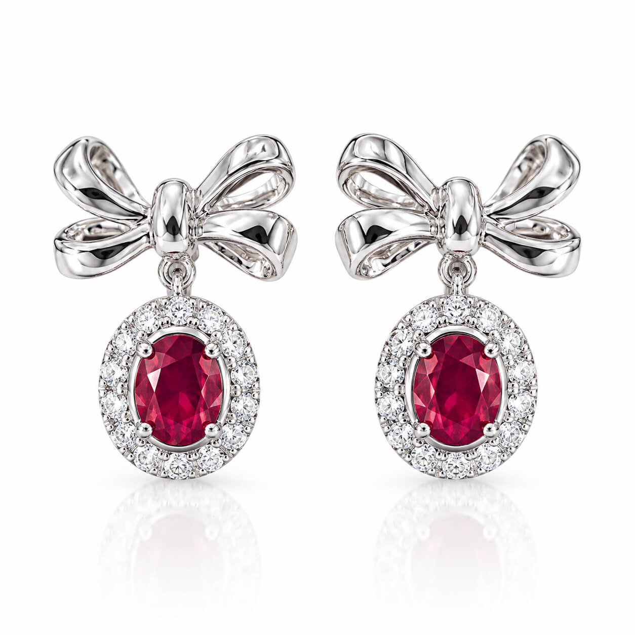Bow design oval cut lab grown ruby earrings stud
