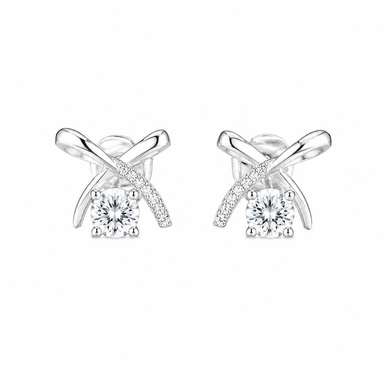 Bow shaped round cut lab grown diamond earrings stud