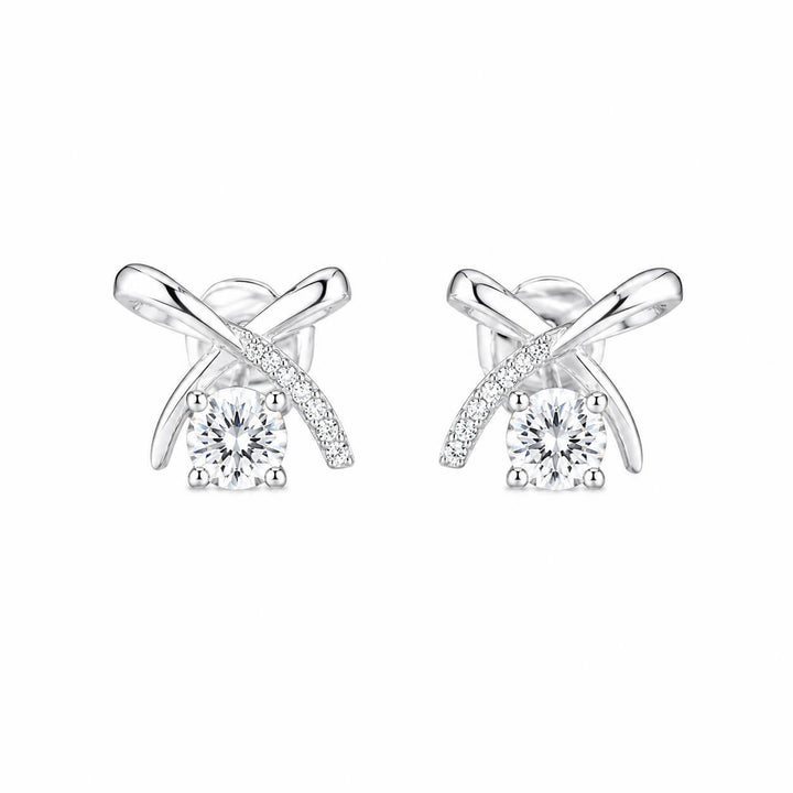 Bow shaped round cut lab grown diamond earrings stud