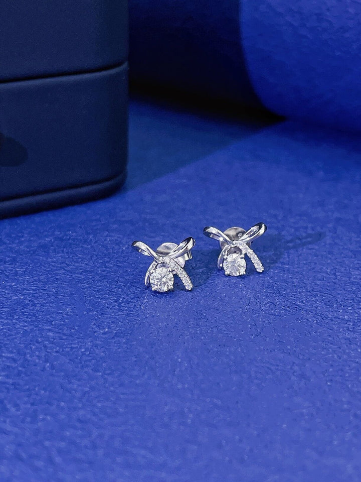 Bow shaped round cut lab grown diamond earrings stud