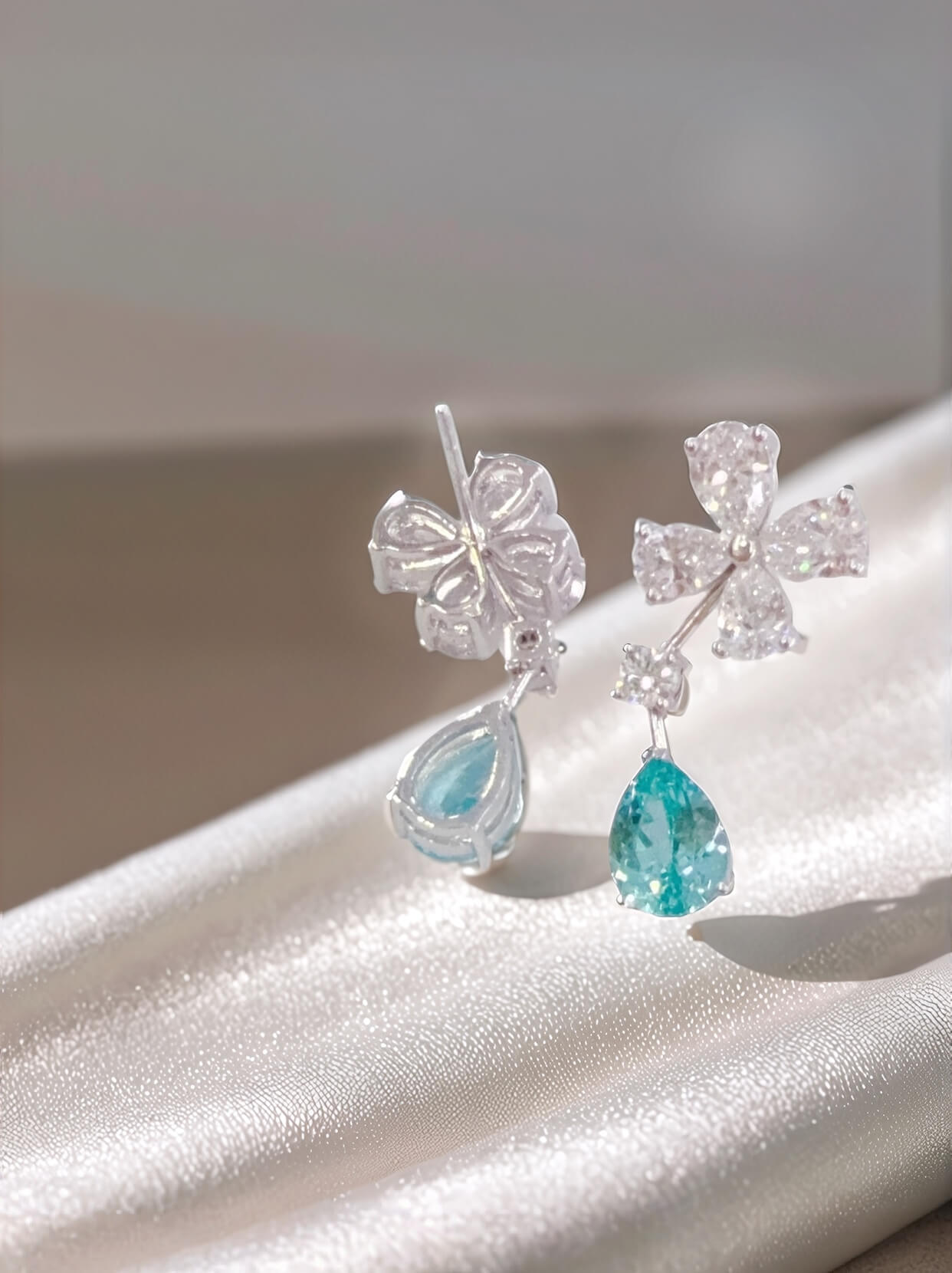 Butterfly design pear cut lab grown Paraiba earrings stud