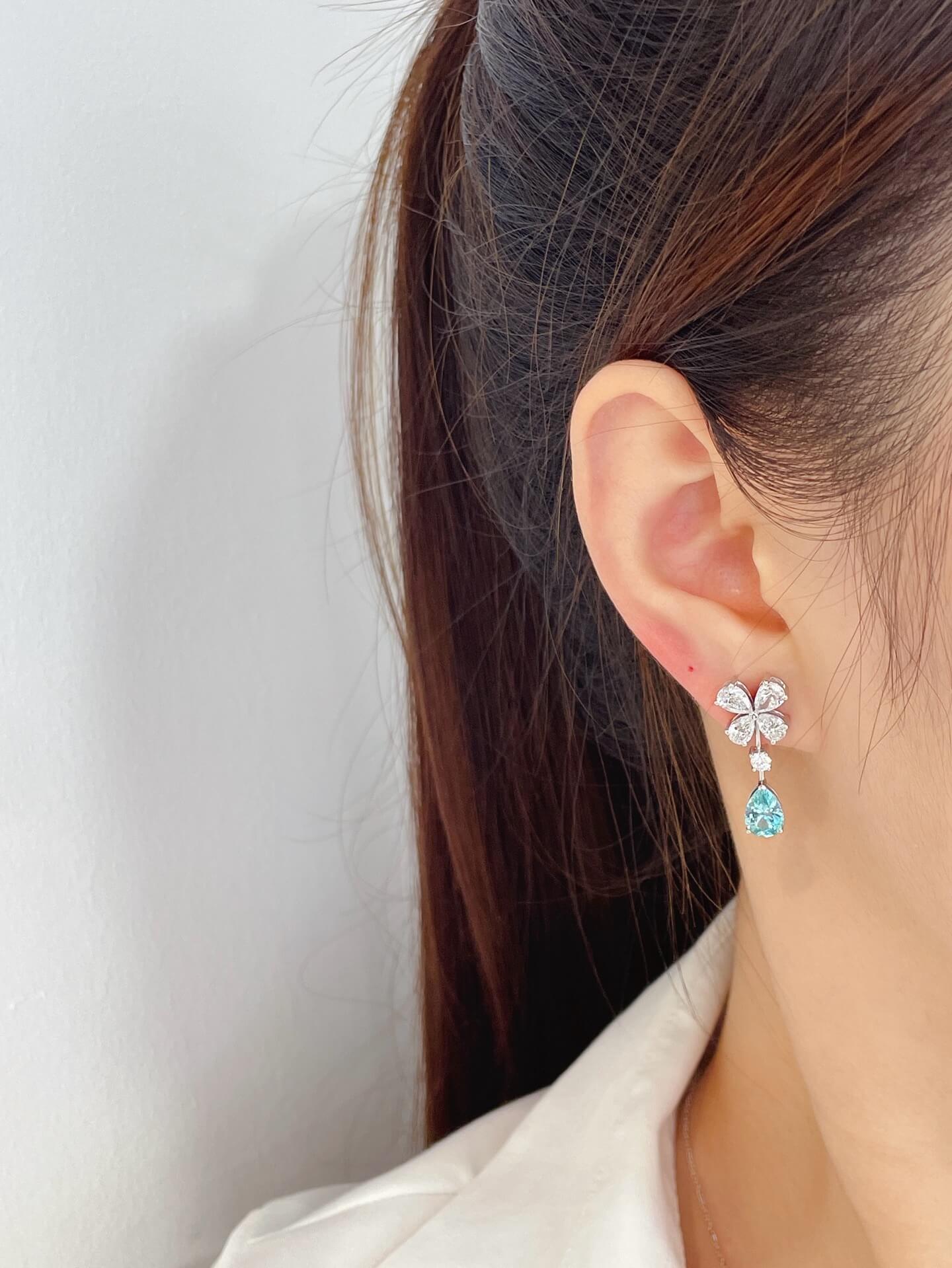 Butterfly design pear cut lab grown Paraiba earrings stud