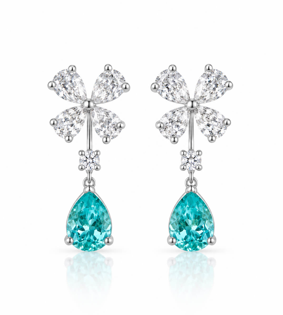 Butterfly design pear cut lab grown Paraiba earrings stud