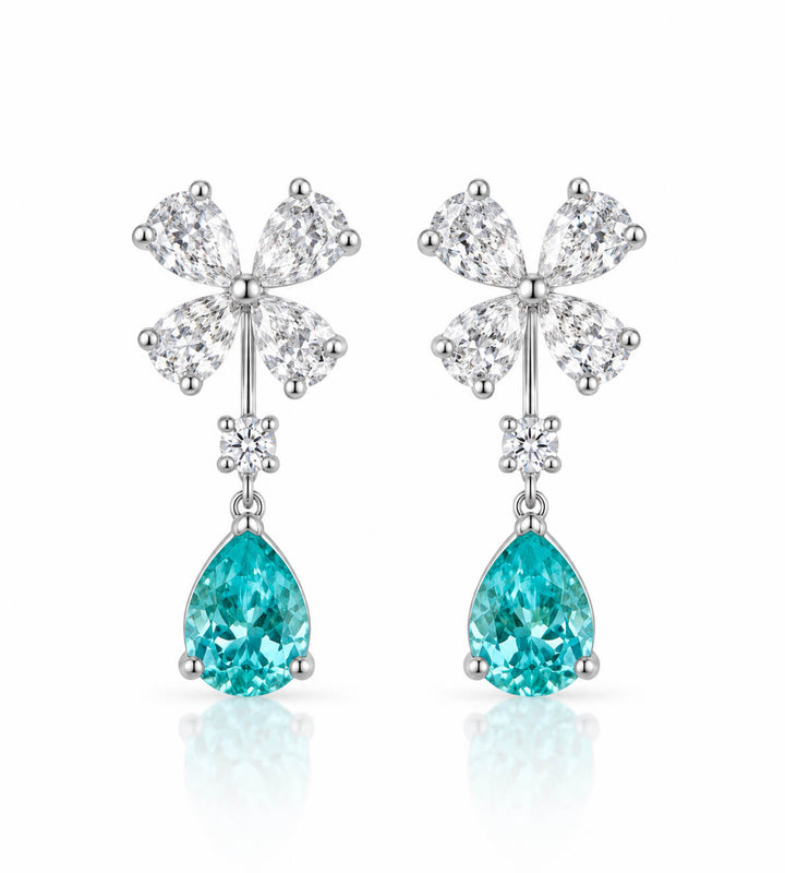 Butterfly design pear cut lab grown Paraiba earrings stud