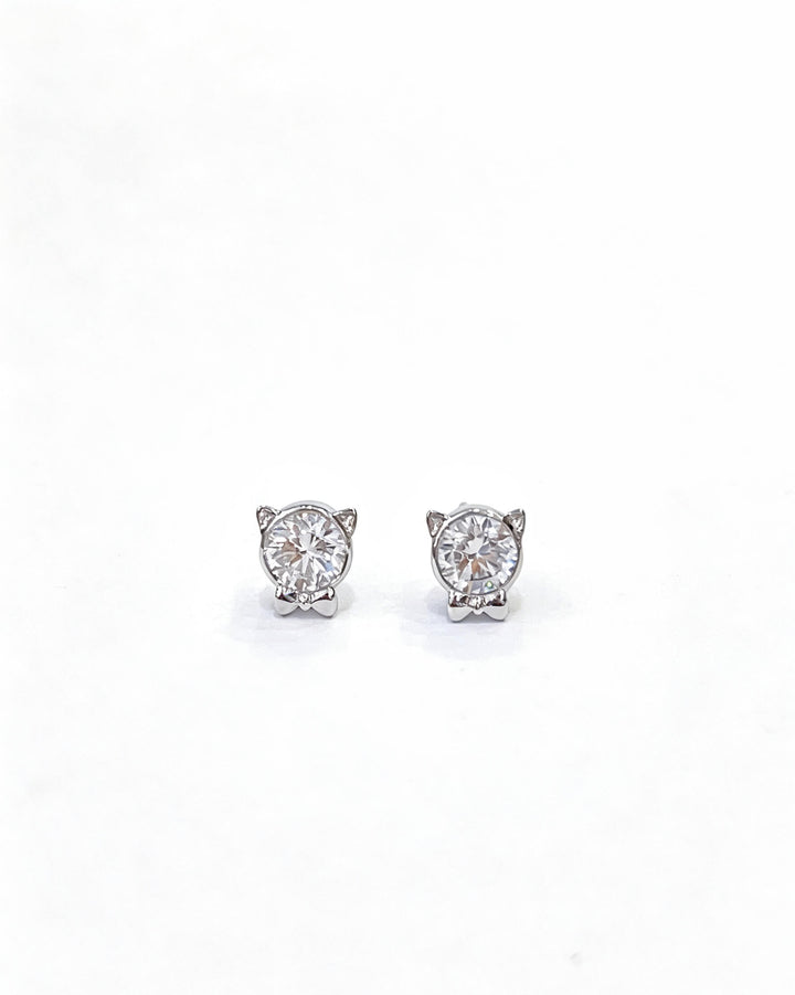 Cat design round cut lab grown diamond earrings stud