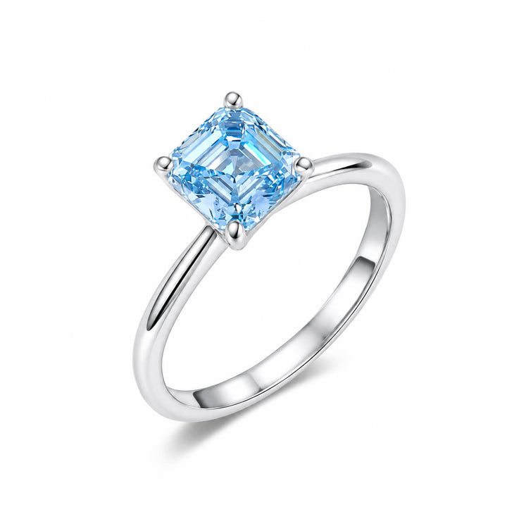 18K gold asscher lab grown blue diamond engagement ring