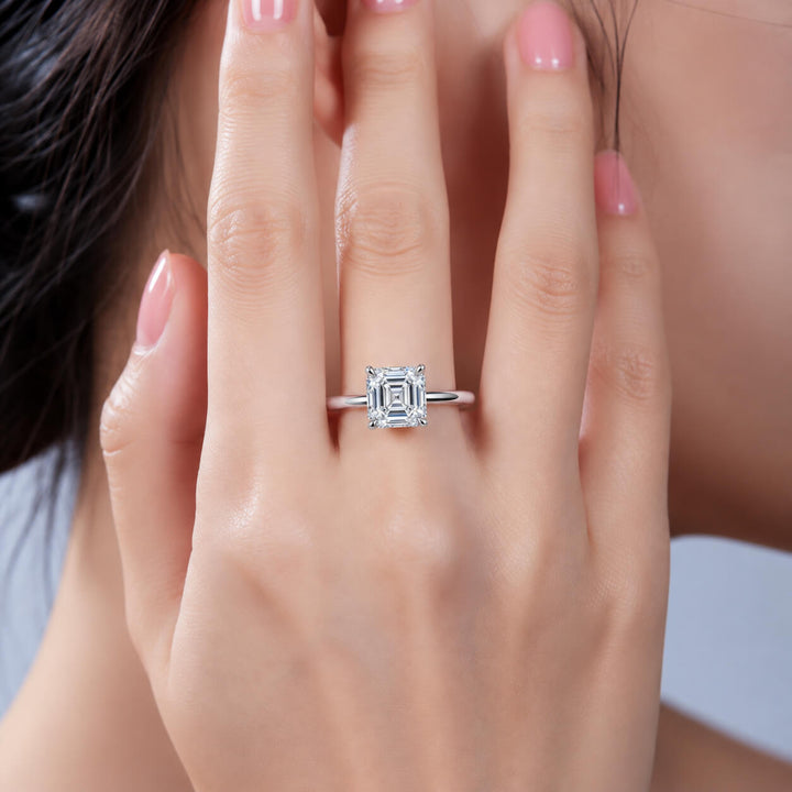 18K gold asscher lab grown diamond engagement ring