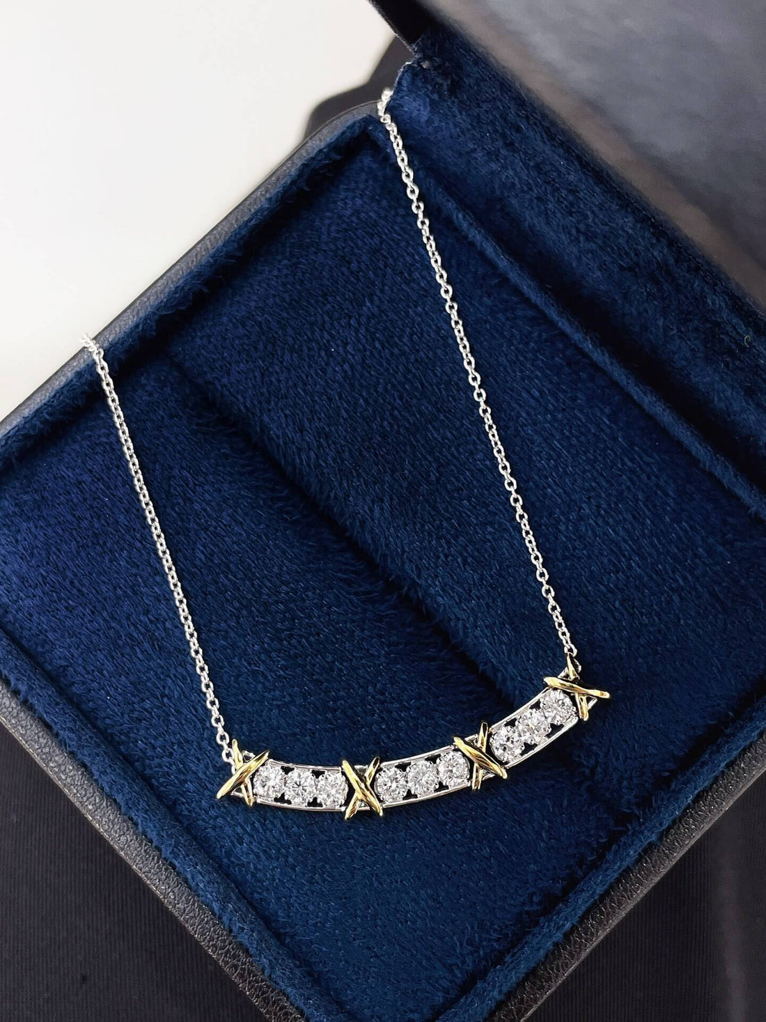 Color separation round cut lab grown diamond necklace