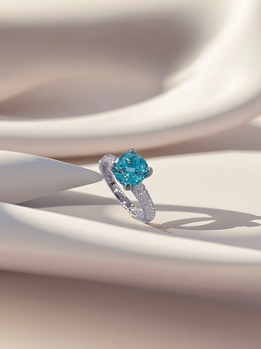 Cushion cut  lab grown Paraiba engagement ring