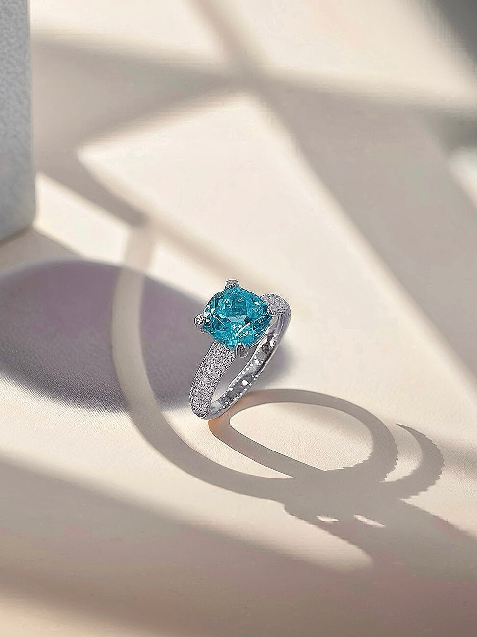 Cushion cut  lab grown Paraiba engagement ring