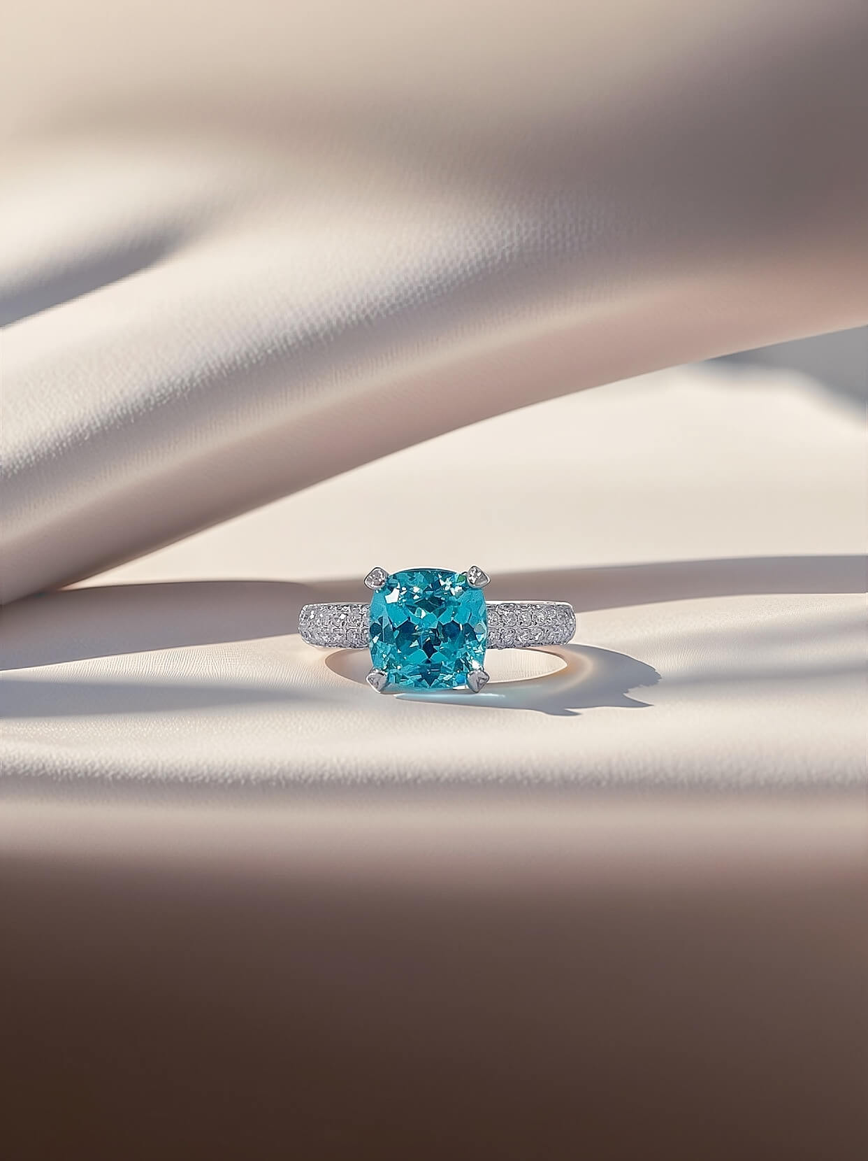 Cushion cut  lab grown Paraiba engagement ring