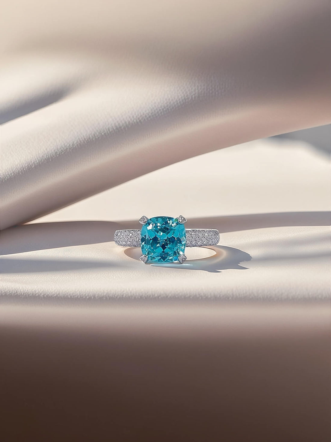Cushion cut  lab grown Paraiba engagement ring