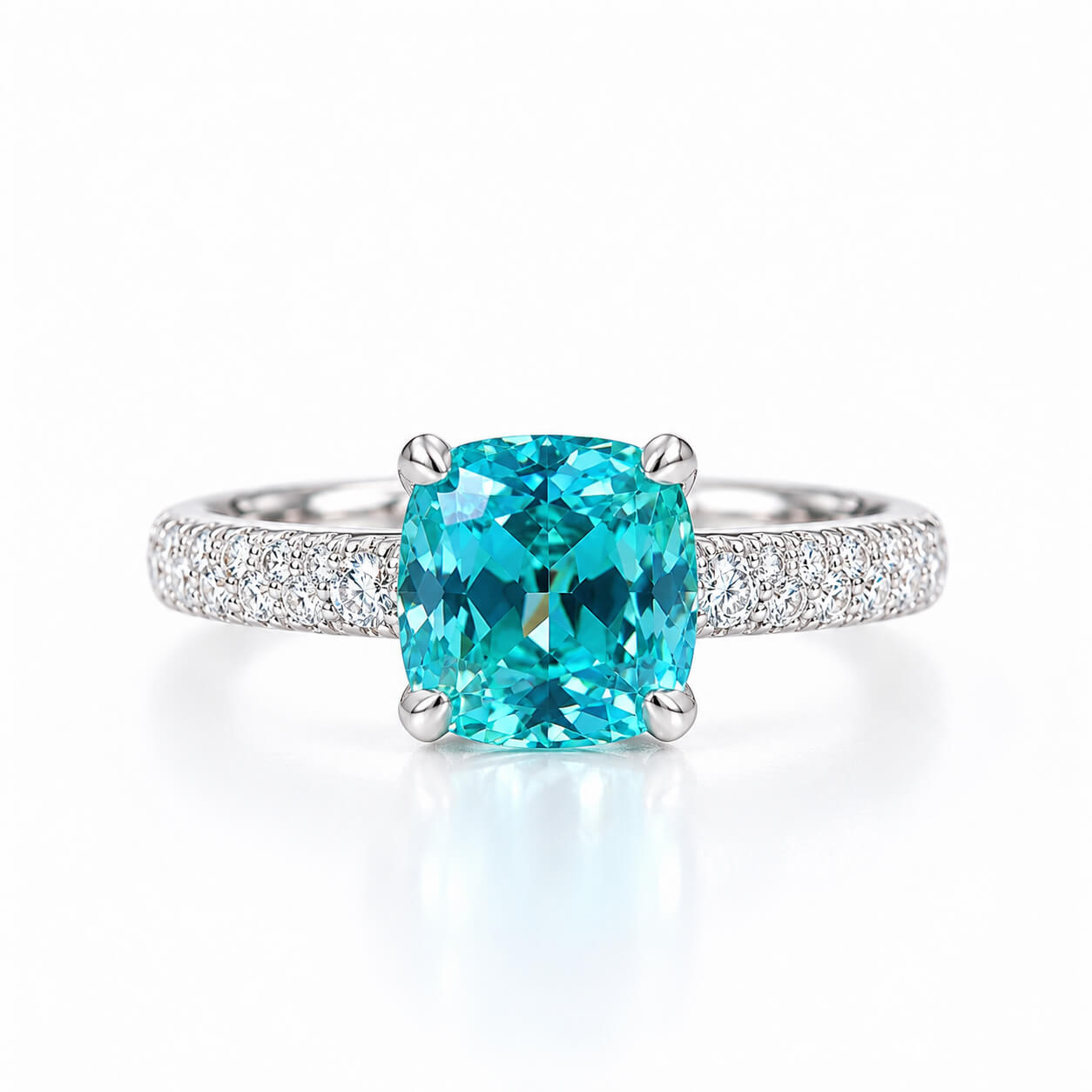 Cushion cut  lab grown Paraiba engagement ring