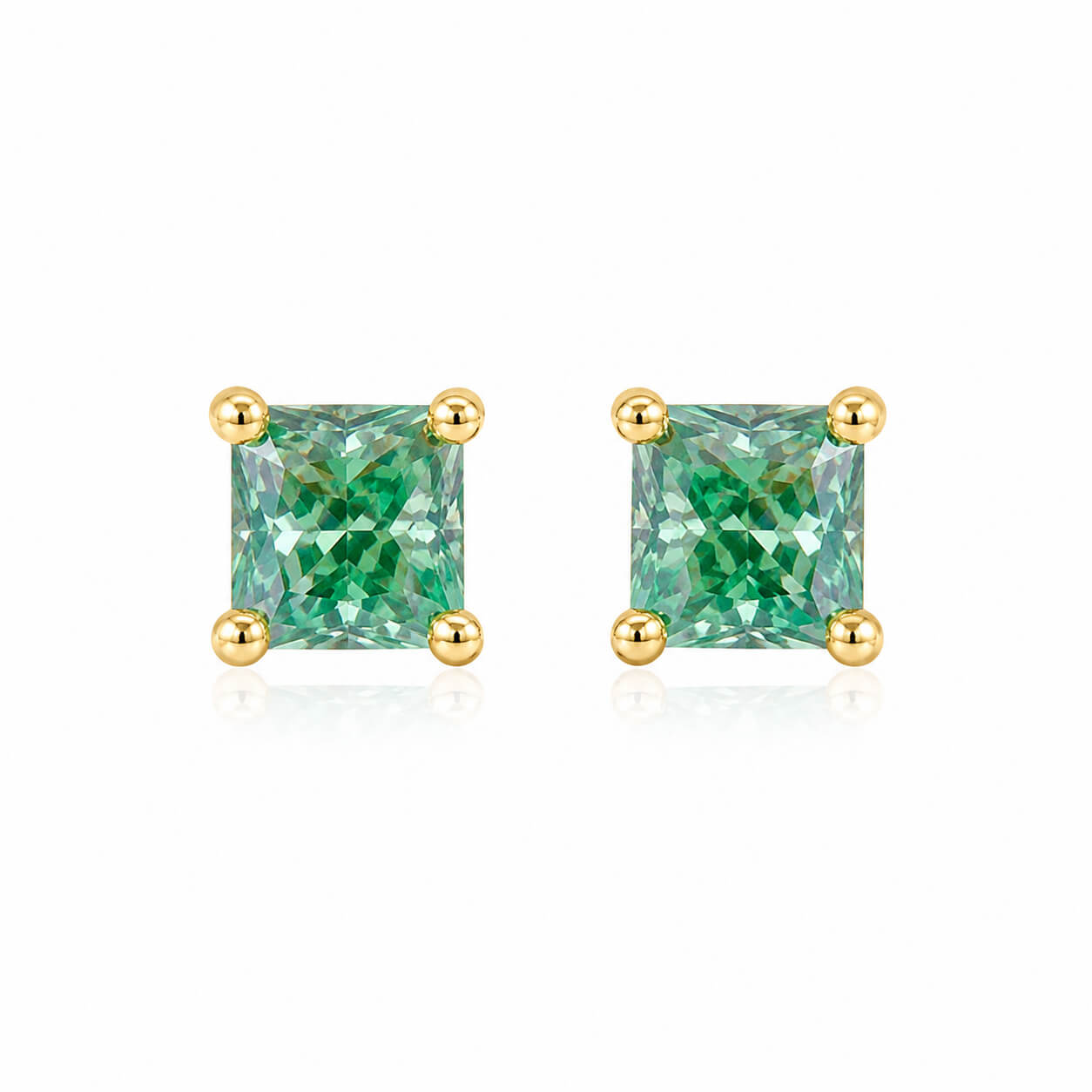 Cushion cut lab grown green diamond earrings stud