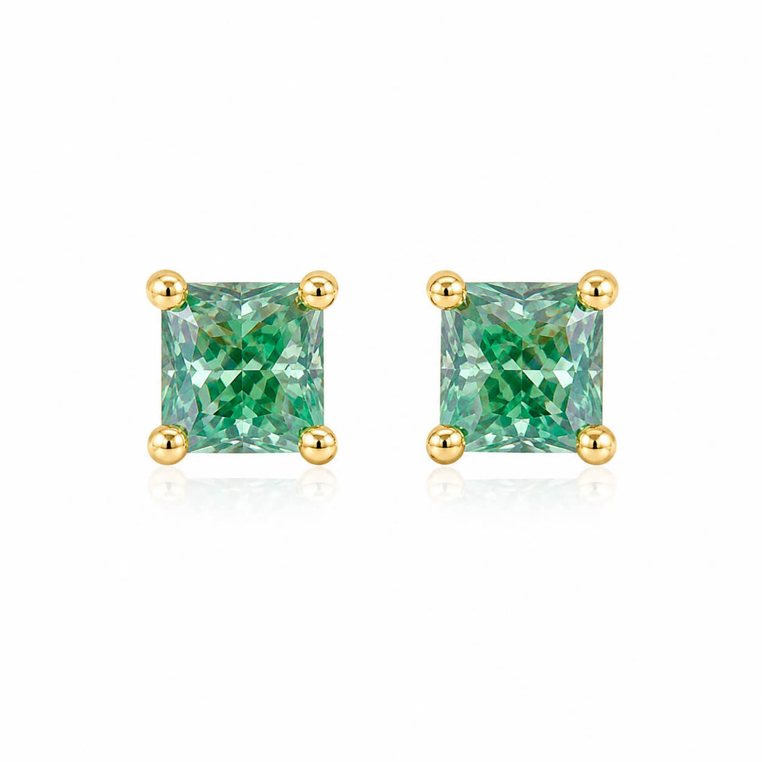 Cushion cut lab grown green diamond earrings stud