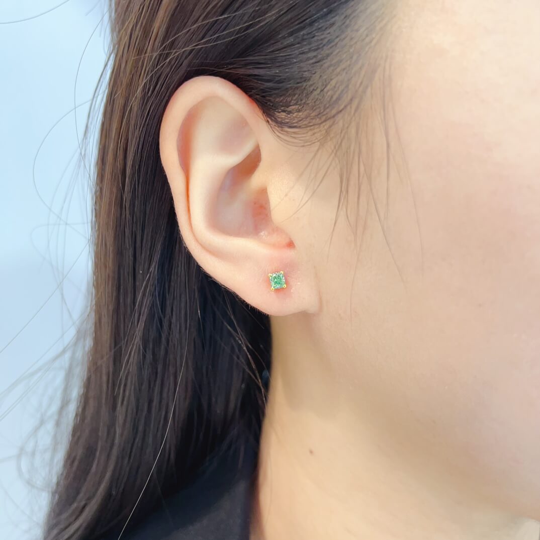 Cushion cut lab grown green diamond earrings stud