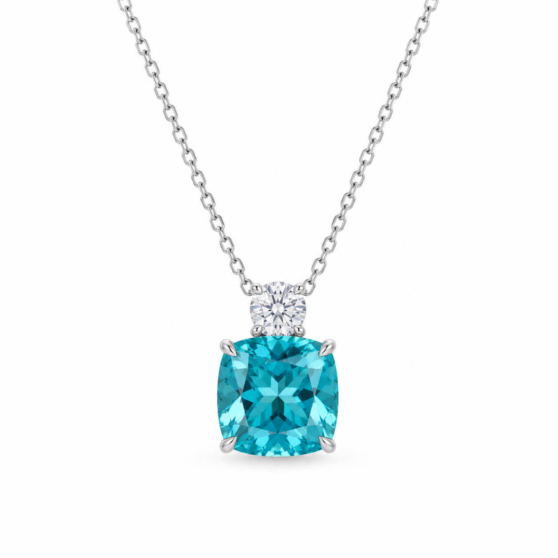 Cushion cut lab grown paraiba pendant necklace