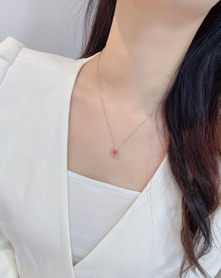 Cushion cut lab grown pink diamond pendant necklace