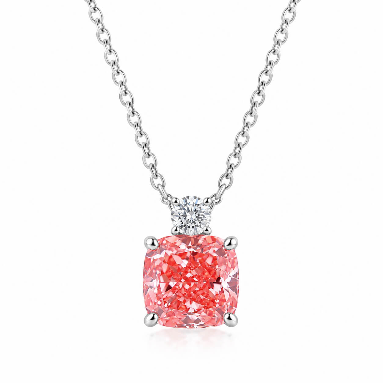 Cushion cut lab grown pink diamond pendant necklace