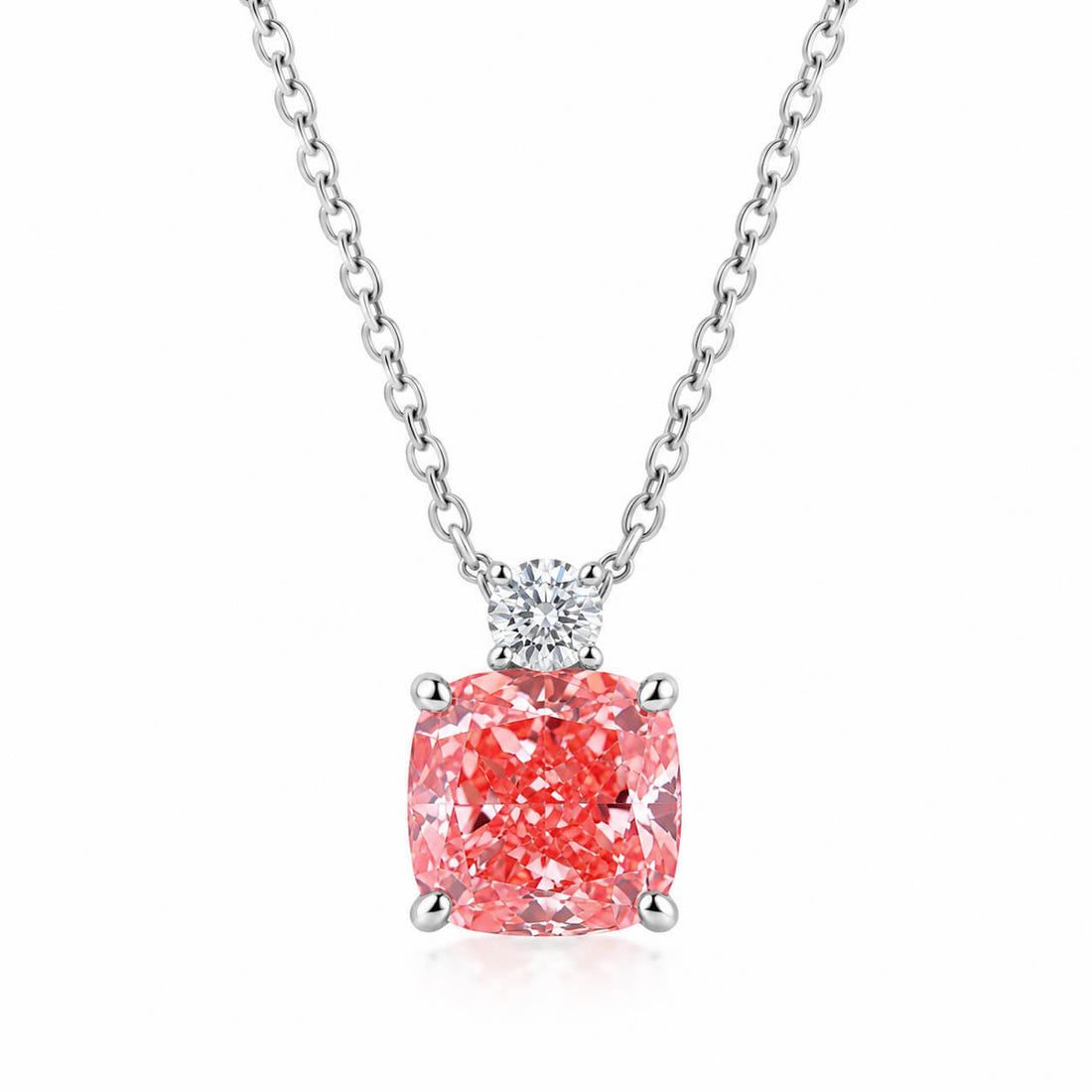 Cushion cut lab grown pink diamond pendant necklace