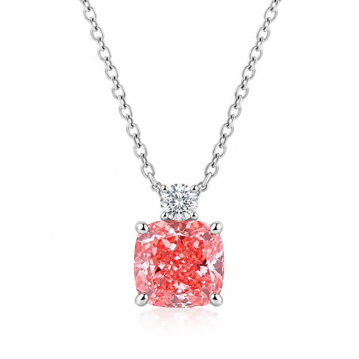 Cushion cut lab grown pink diamond pendant necklace