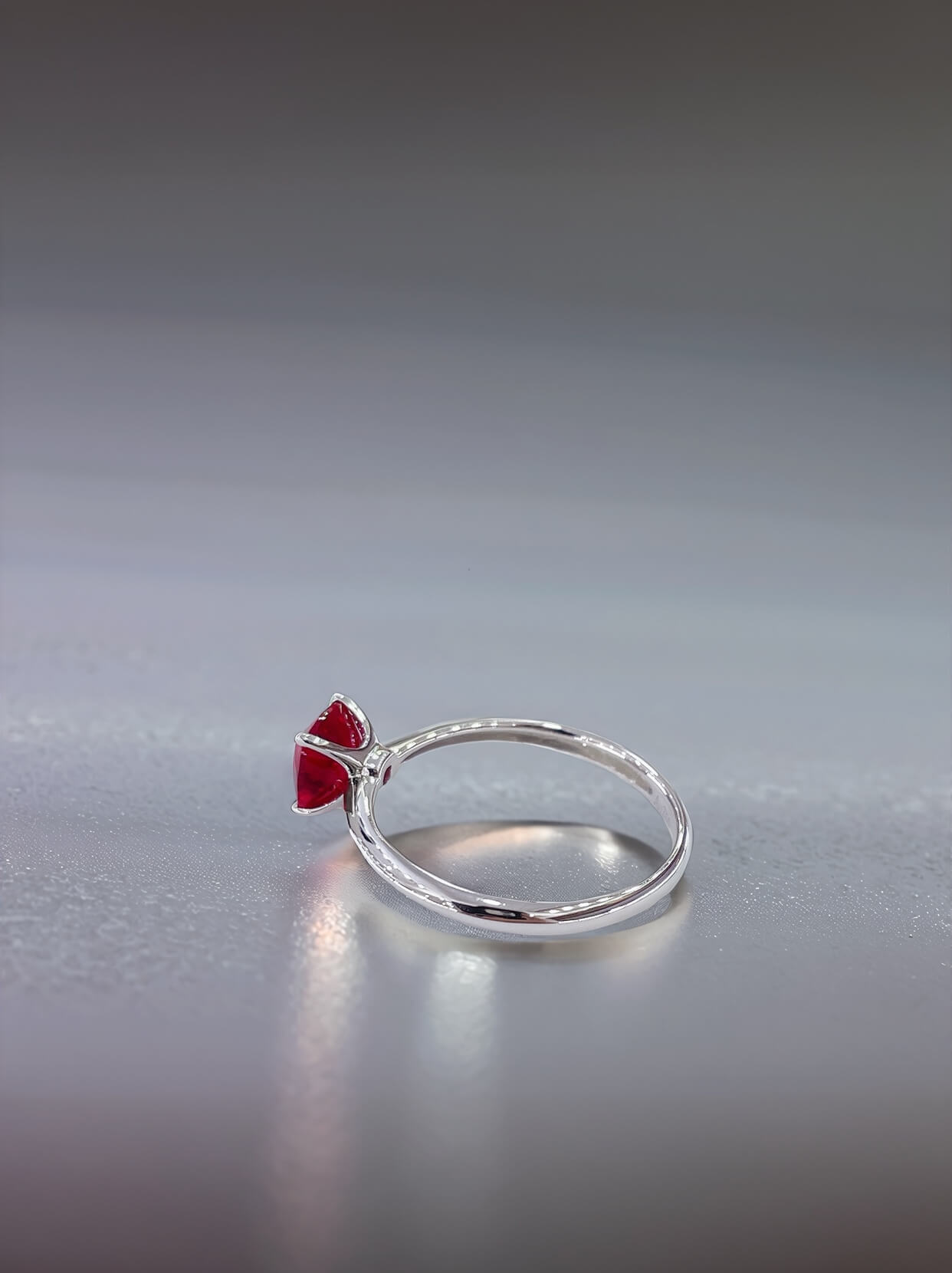Cushion cut lab grown ruby engagement ring