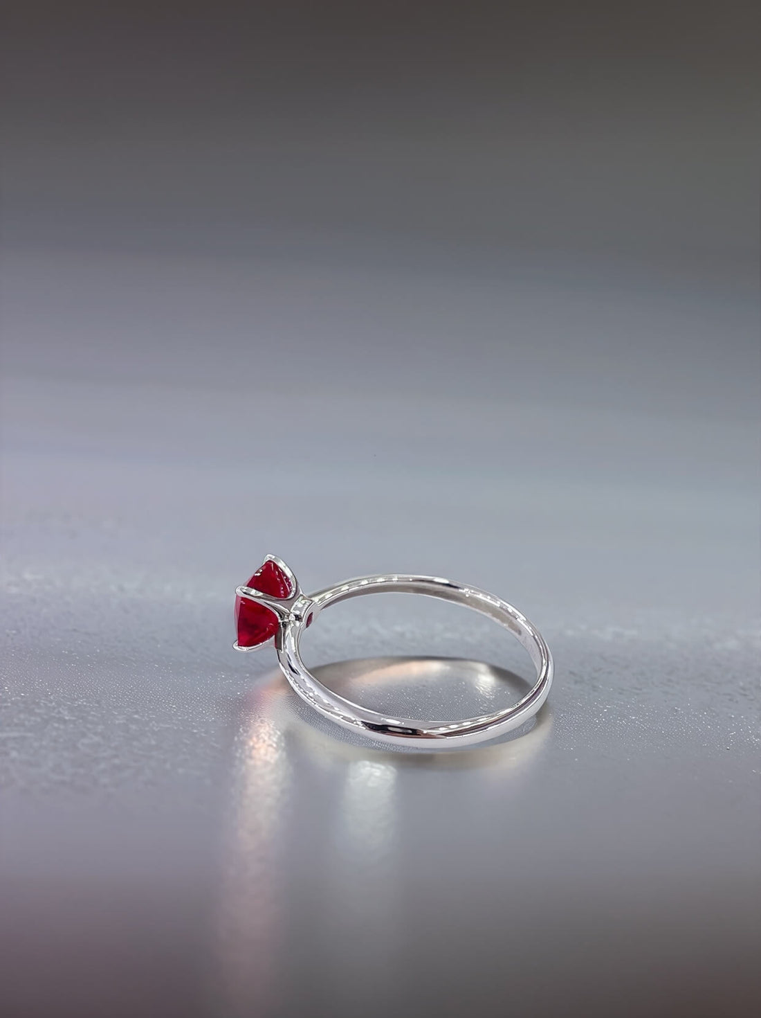 Cushion cut lab grown ruby engagement ring