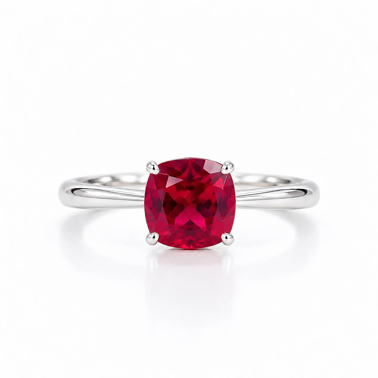 Cushion cut lab grown ruby engagement ring