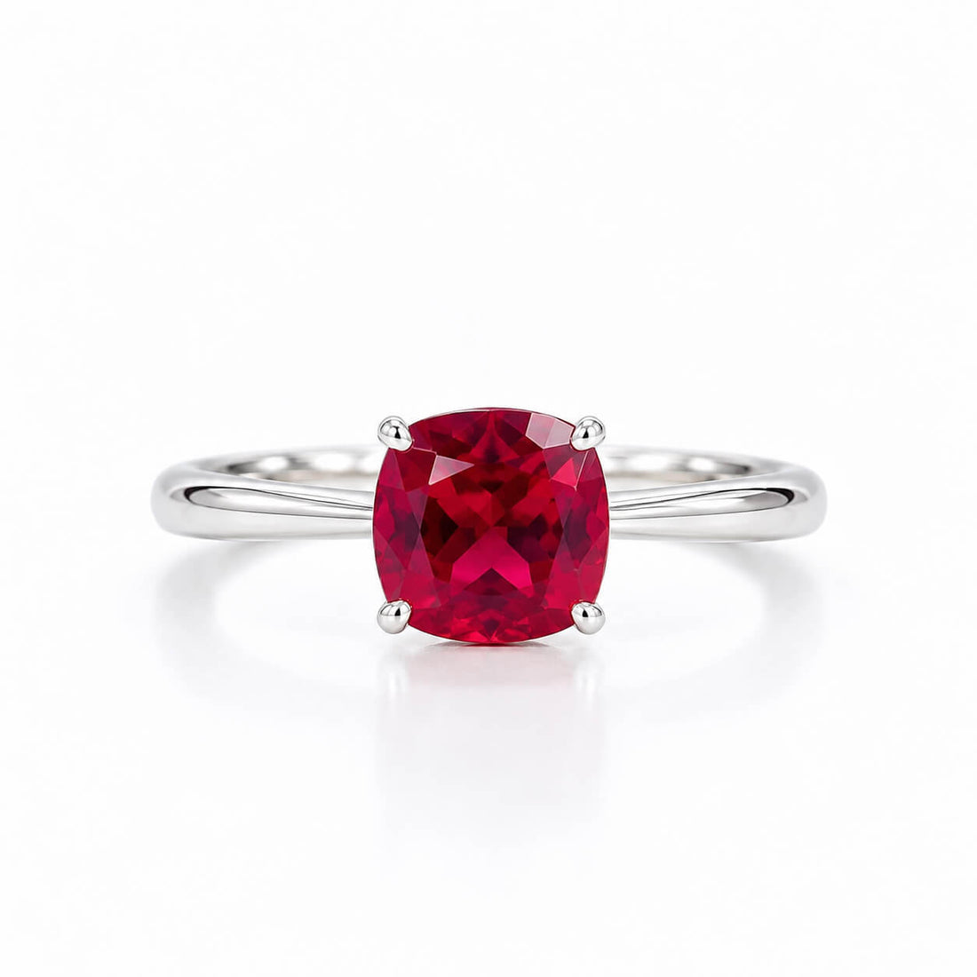 Cushion cut lab grown ruby engagement ring
